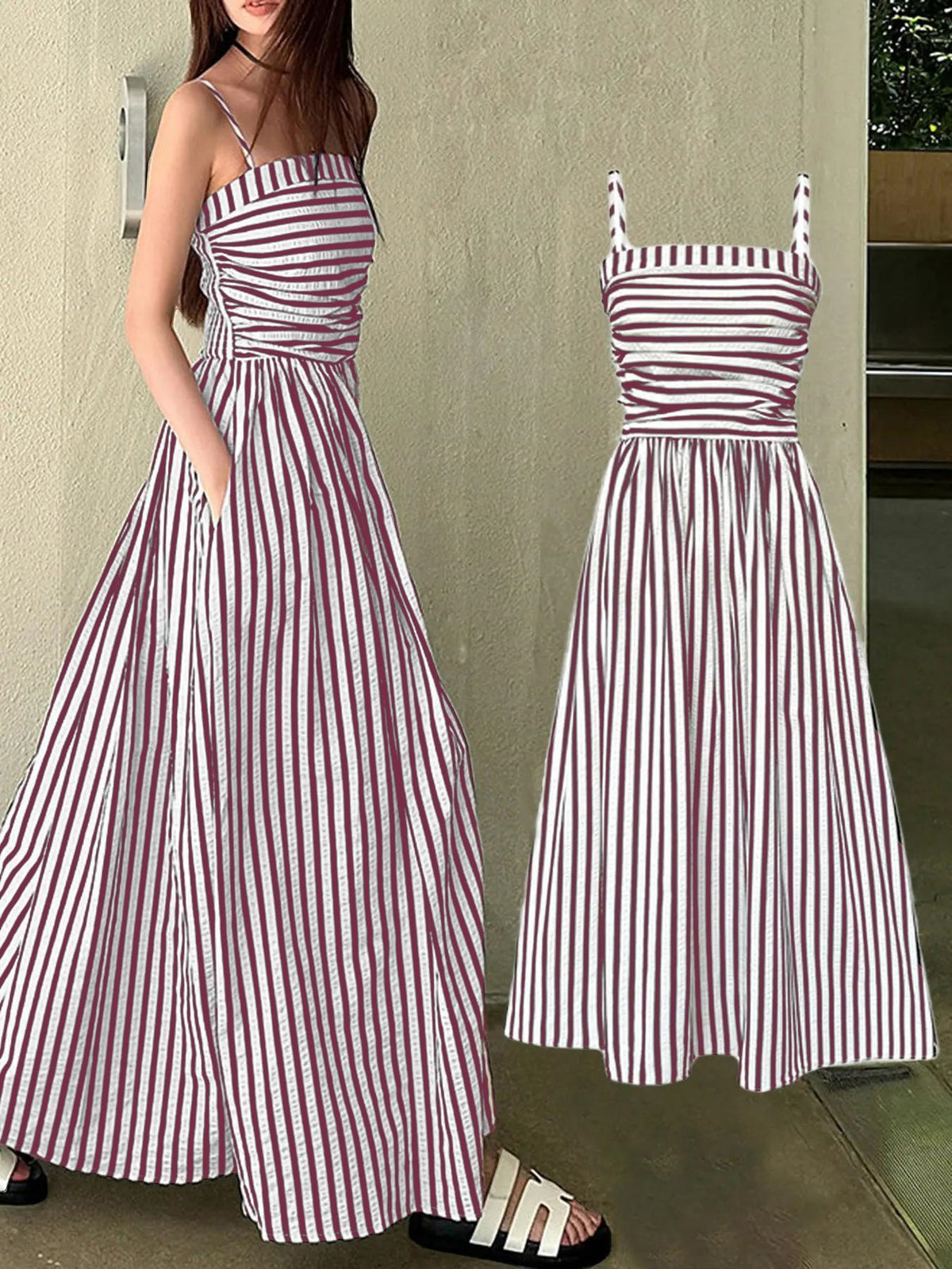 Elegant Striped Off-Shoulder Long Dress