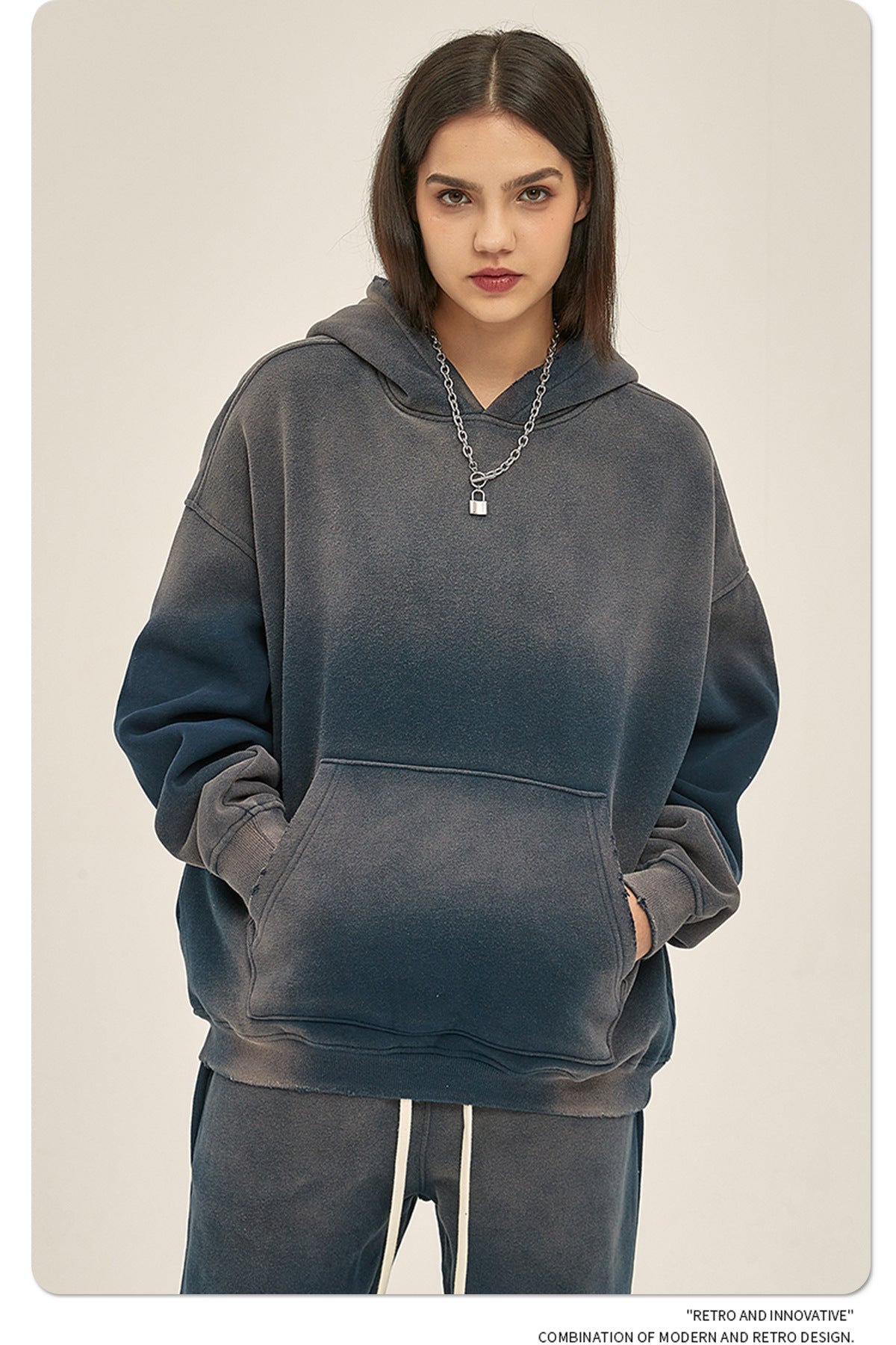 Distressed Fur-Lined Heavyweight Spray-Dyed Hoodie