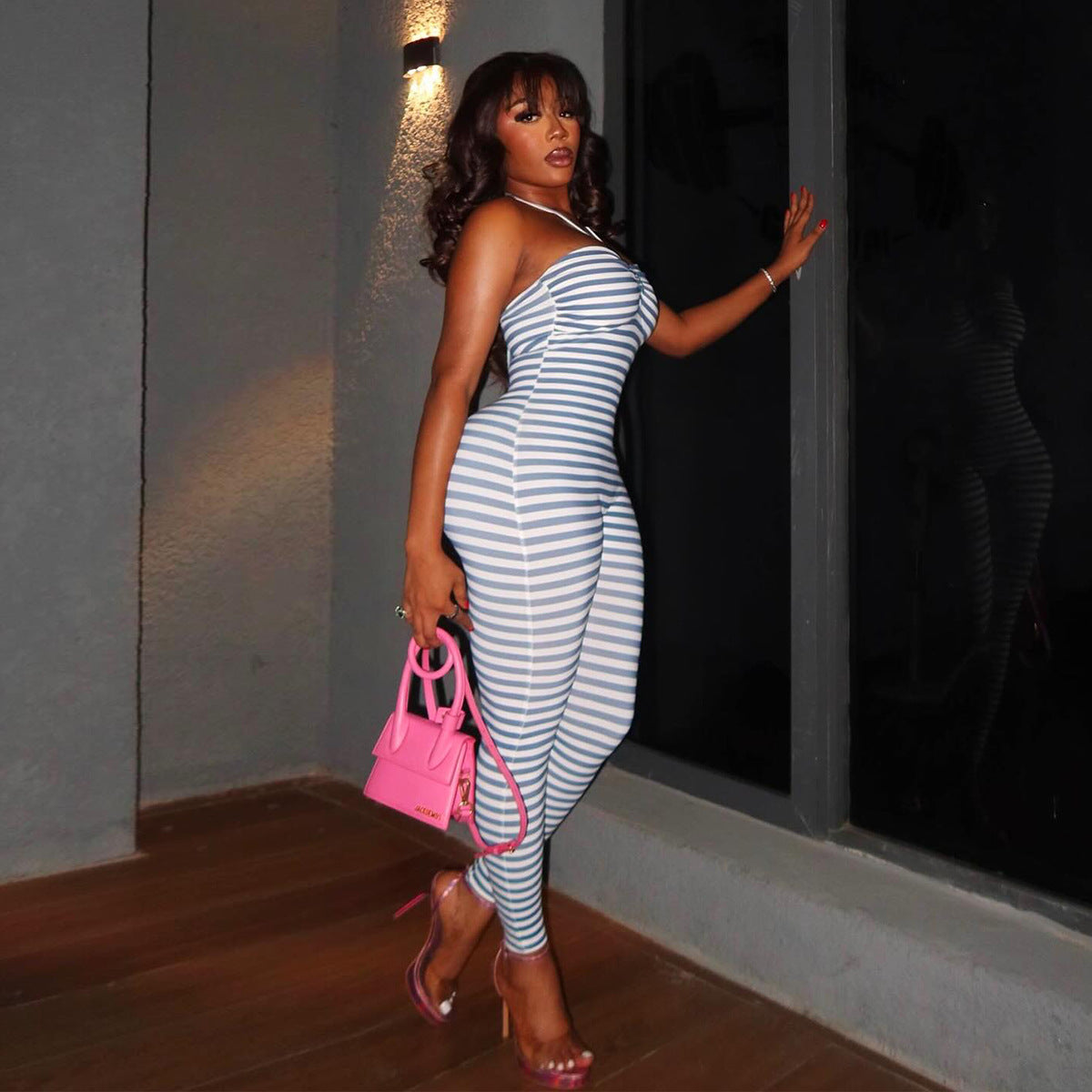 Sexy Striped Backless Bodycon Jumpsuit