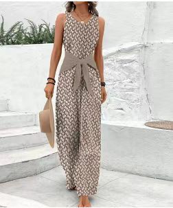 Adjustable Lace Print Backless Jumpsuit
