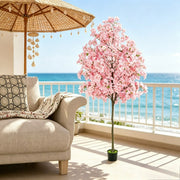 Artificial cherry blossom tree with faux pink sakura flowers
