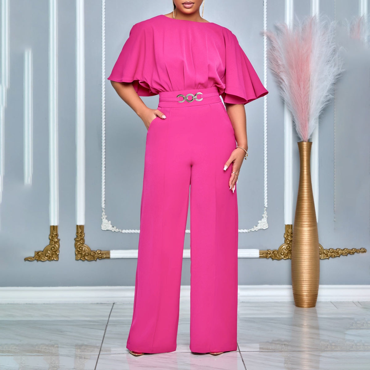 Elegance Plus Size High Waist Wide Leg Jumpsuit
