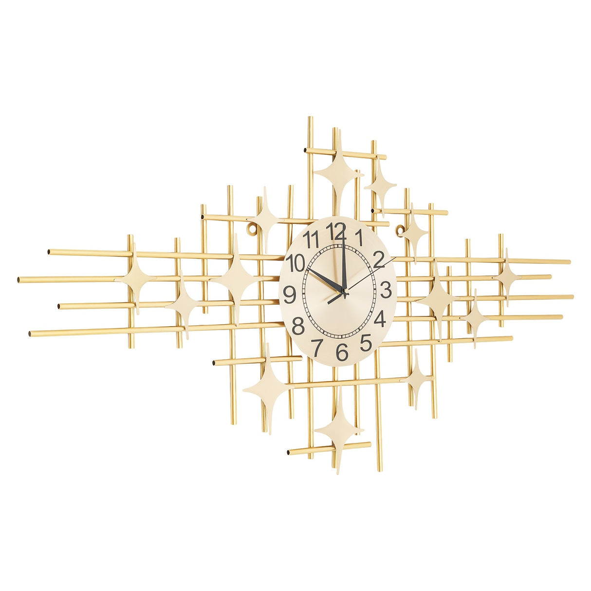 39.37x19.69 Inch Modern Golden Metal Wall Clock - Silent Non-Ticking Decorative Clock with Star Pattern, Battery Operated (AA Not Included) for Living Room, Bedroom, Office Decor, Wall Clock Living Room