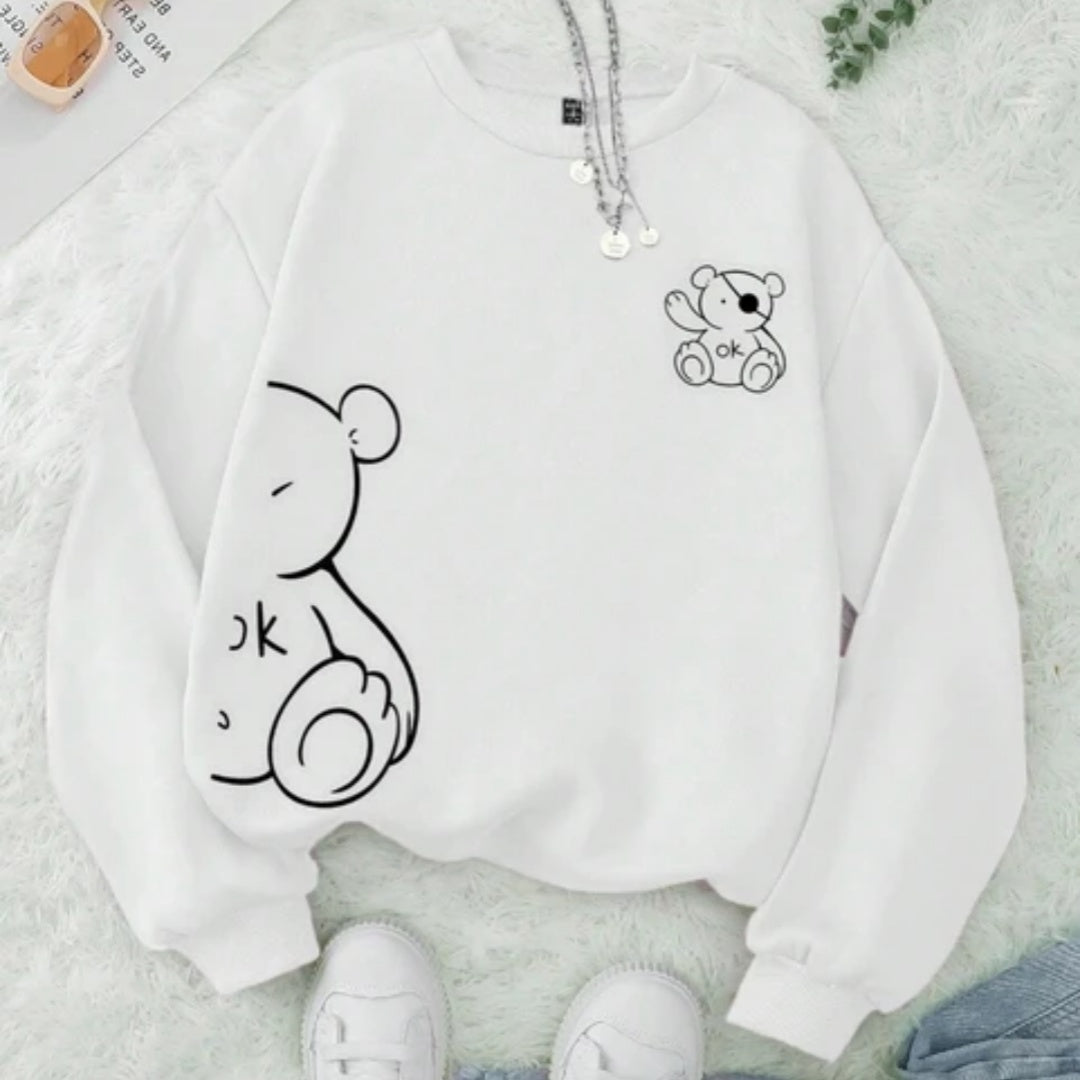 Trendy Velvet Padded Printed Long Sleeve Sports Sweater