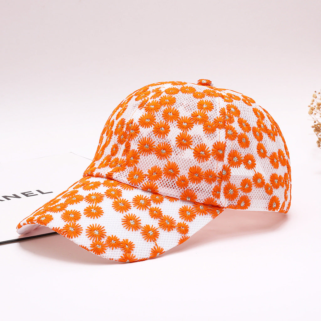 Retro Embroidered Daisy Baseball Cap for Women
