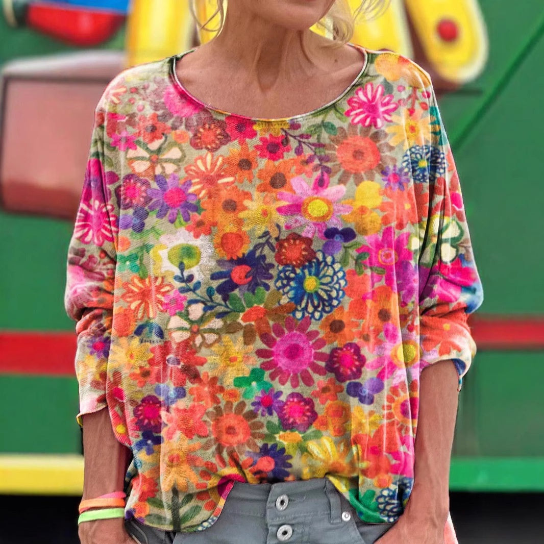 Floral 3D Printed Long‑Sleeve T‑Shirt – Loose Fit, Casual Comfort