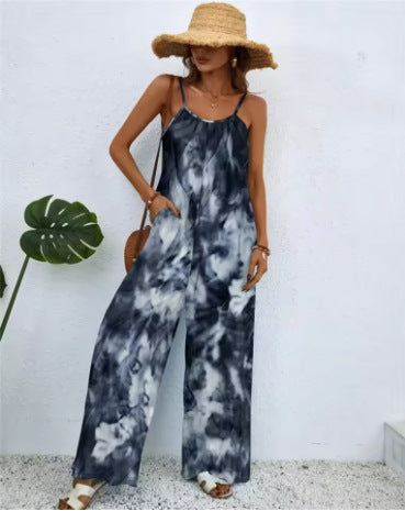 Women's Printed Loose Suspender Jumpsuit Romper