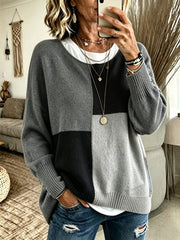 Round-neck Fashionable Casual Color-block Sweaterknitted for Layering