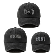 3‑Piece Parent‑Child Clothing Set with Mini Letter‑Embroidered Baseball Caps