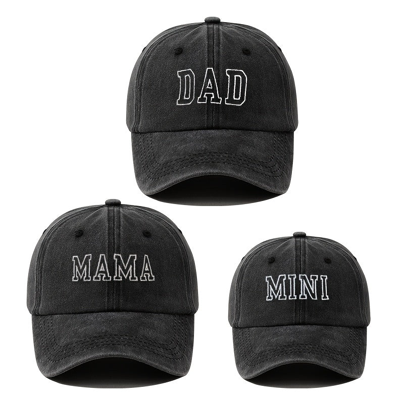 3‑Piece Parent‑Child Clothing Set with Mini Letter‑Embroidered Baseball Caps