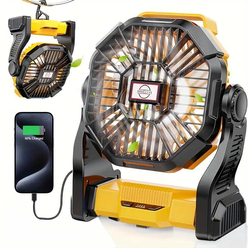 Three-in-One Battery Powered Camping Fan with LED Lantern, Timer and Rotating Base
