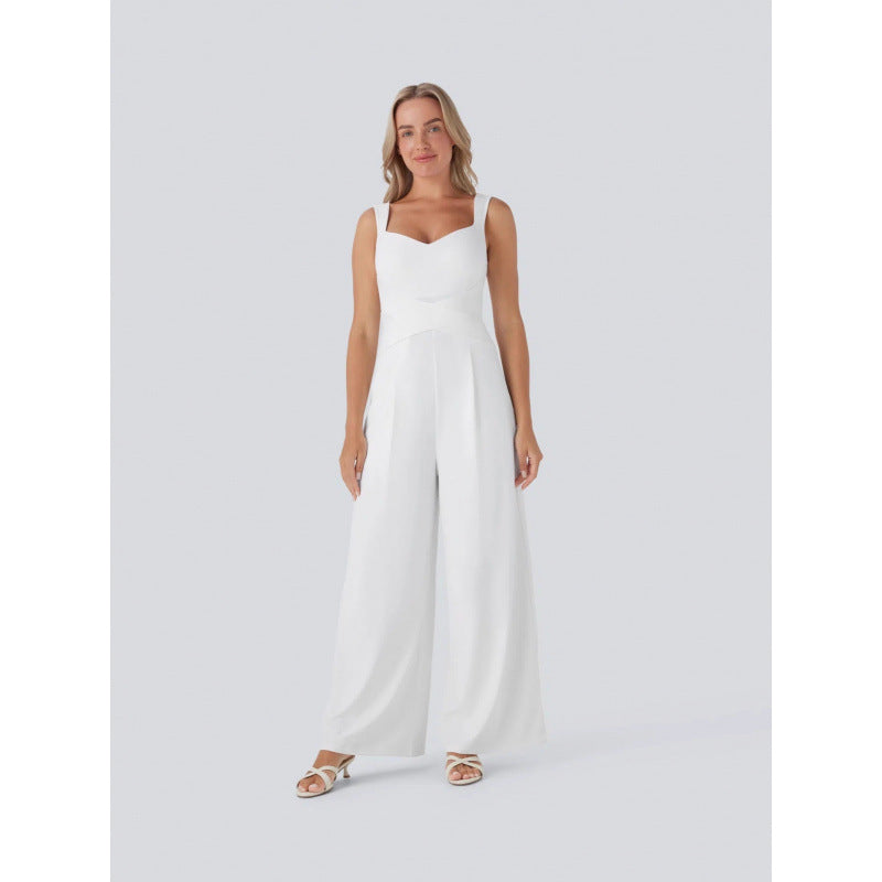Womens Sleeveless Figure-flattering Wide-leg Jumpsuit