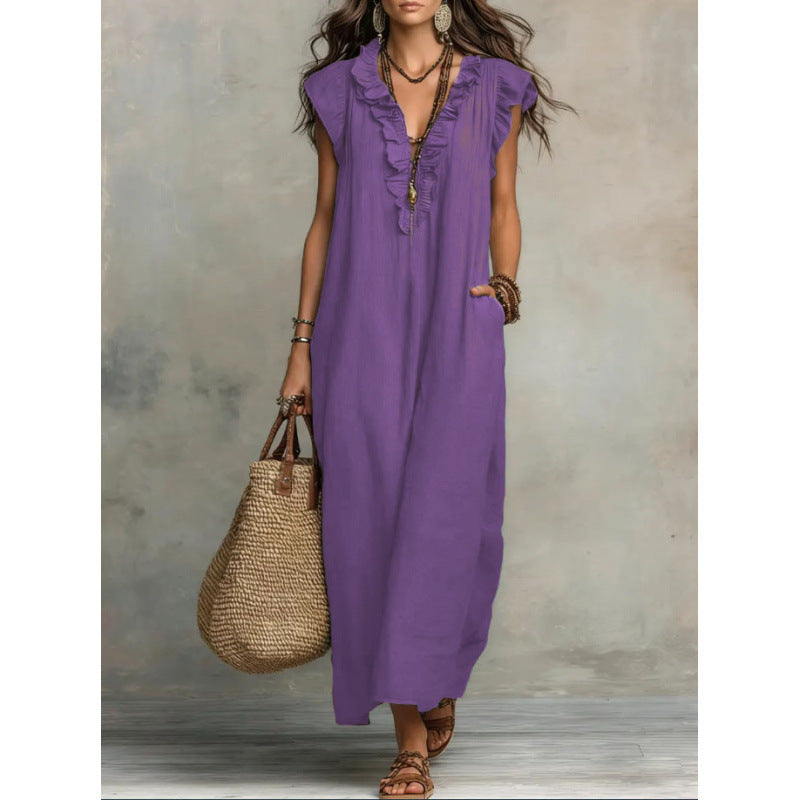 Bohemian V-Neck Flutter Sleeve Maxi Dress