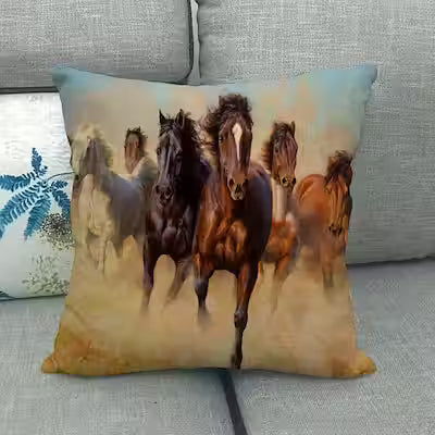 Flax Digital Printed Horse Pattern Pillowcase - image 13
