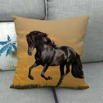 Flax Digital Printed Horse Pattern Pillowcase - image 2