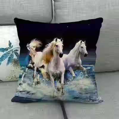 Flax Digital Printed Horse Pattern Pillowcase - image 4