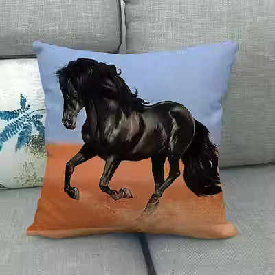 Flax Digital Printed Horse Pattern Pillowcase - image 12