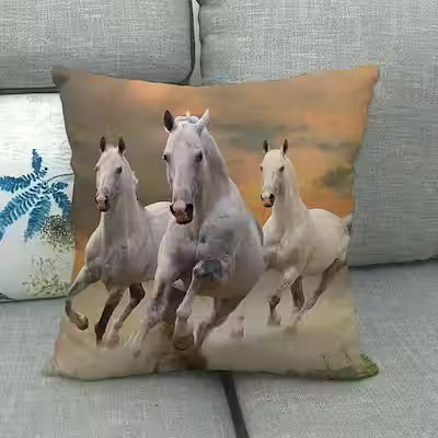 Flax Digital Printed Horse Pattern Pillowcase - image 15