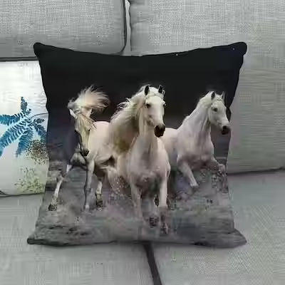 Flax Digital Printed Horse Pattern Pillowcase - image 20
