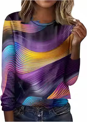 Floral Geometric Print Long Sleeve Round Neck Pullover - image 8