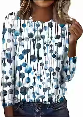 Floral Geometric Print Long Sleeve Round Neck Pullover