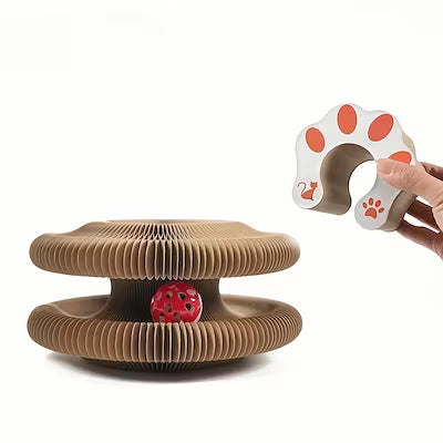 Interactive foldable cardboard cat scratching post for playful felines