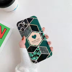 Geometric Love Stitching Marble Phone Case