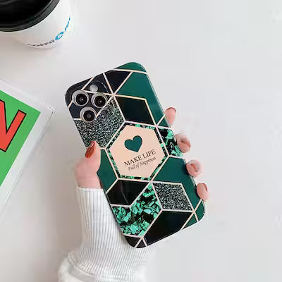 Geometric Love Stitching Marble Phone Case