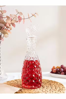 Handmade 1L glass jug with glass lid and 36cm length
