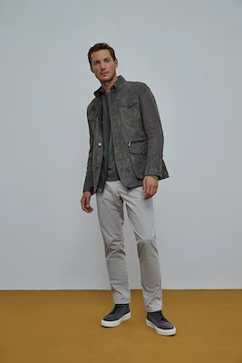 Gray cotton chino pants with elastane