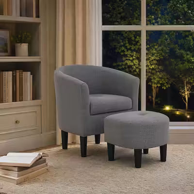 Gray Polyester Barrel Chair and Ottoman Set