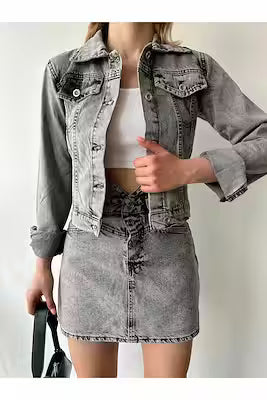 Gray oversized denim jacket for women