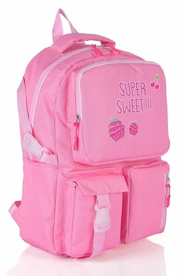 Primary school backpack, multi-compartment, pink, water-resistant fabric
