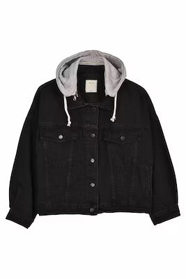 Hooded Oversize Denim Jacket in Anthracite