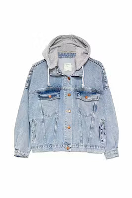 Hooded Oversize Denim Jacket in Blue