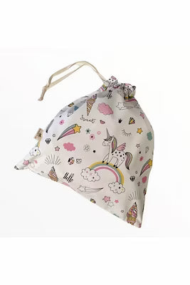White Unicorn Patterned Baby Laundry Bag – 100% Cotton, Multi-Purpose, Machine-Washable