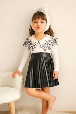 2-piece faux leather skirt suit set for kids