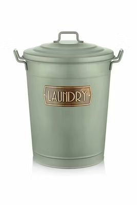 Outdoor galvanized steel laundry basket in green