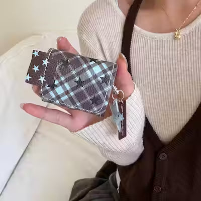 Leather Earphone Case with Diamond Pattern & Pendant