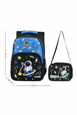 Astronaut Patterned Primary School Backpack and Lunch Box Set, Waterproof, 30x18x40 cm