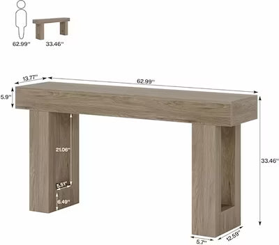 Long Console Table Wooden Rectangular Sofa Table Behind the Couch