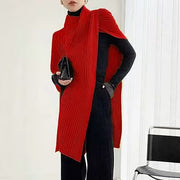 Loose-fitting Asymmetrical Solid-color Patchwork Turtleneck Sweater Top