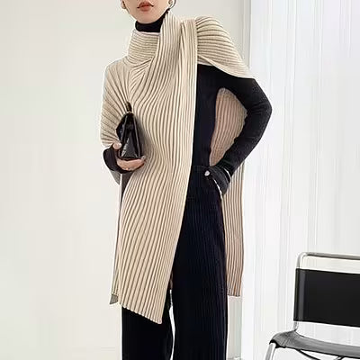 Loose-fitting Asymmetrical Solid-color Patchwork Turtleneck Sweater Top - image 3
