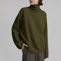Loose Fitting High Neck Solid Color Sweater
