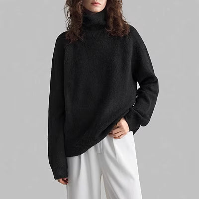 Loose Fitting High Neck Solid Color Sweater