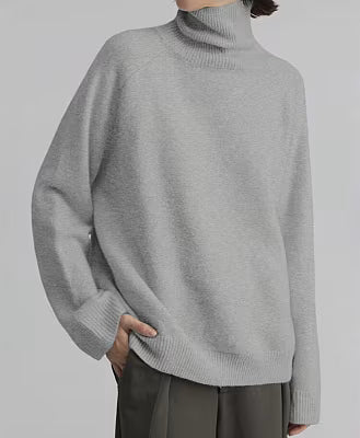Loose Fitting High Neck Solid Color Sweater