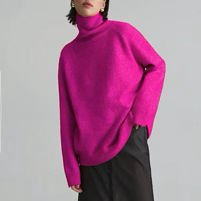 Loose Fitting High Neck Solid Color Sweater
