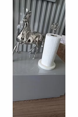 Marble-patterned paper towel holder with storage shelf