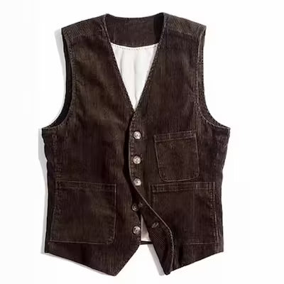 Men's Corduroy Vest with Patchwork Design