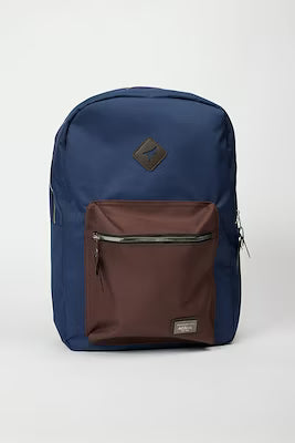 Navy blue and brown logo backpack 31 x 40 cm